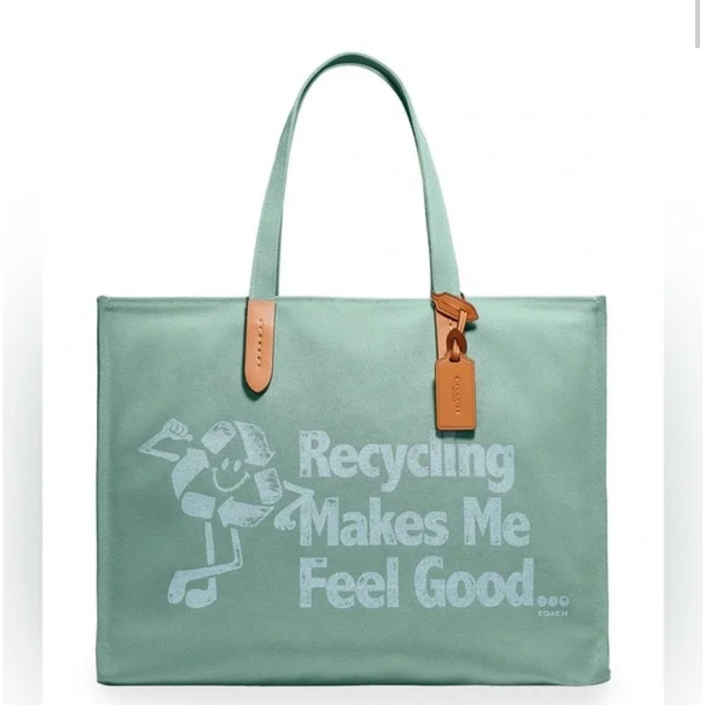 Coach Recycling Makes Me Feel Good Tote 30 Bag New Color: Brass/Iceberg Green
